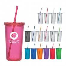 16 Oz Double Wall Acrylic Tumbler With Straw