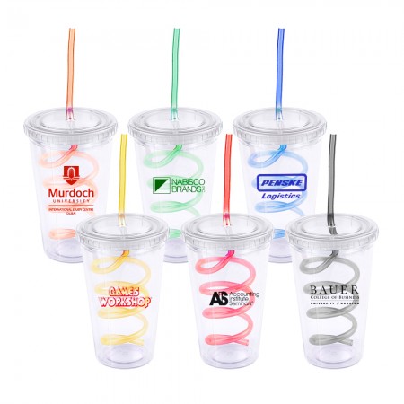 Double Wall Acrylic Tumbler With Curly Straw